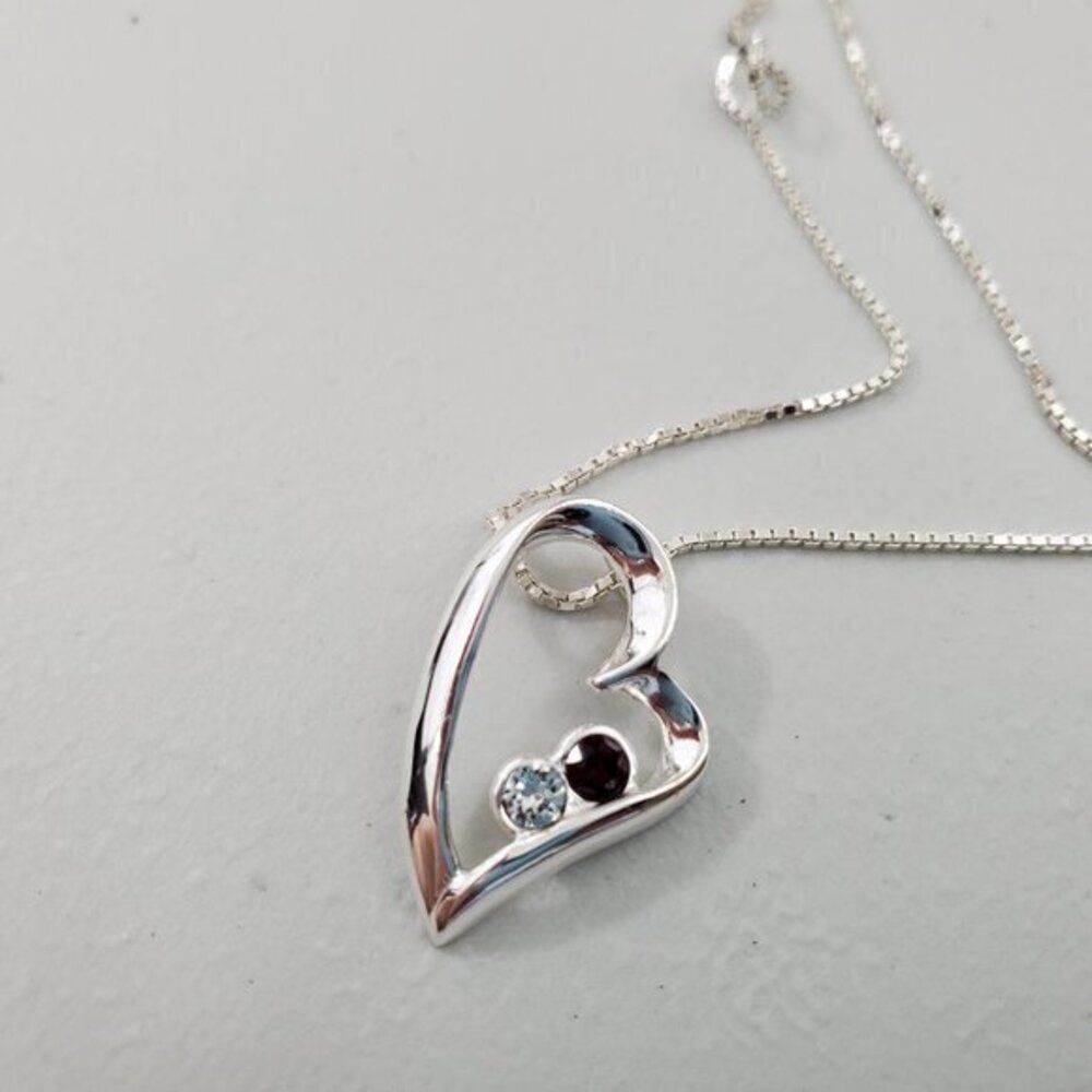 JC Sterling Silver Necklace Heart Rhinestone‎ Red B